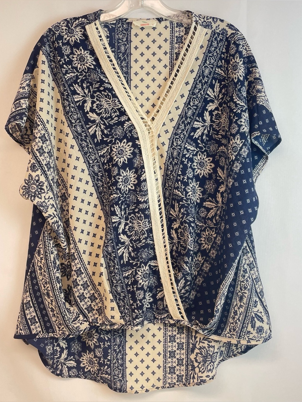 Hummingbird Navy and Cream Printed V-Neck Tunic